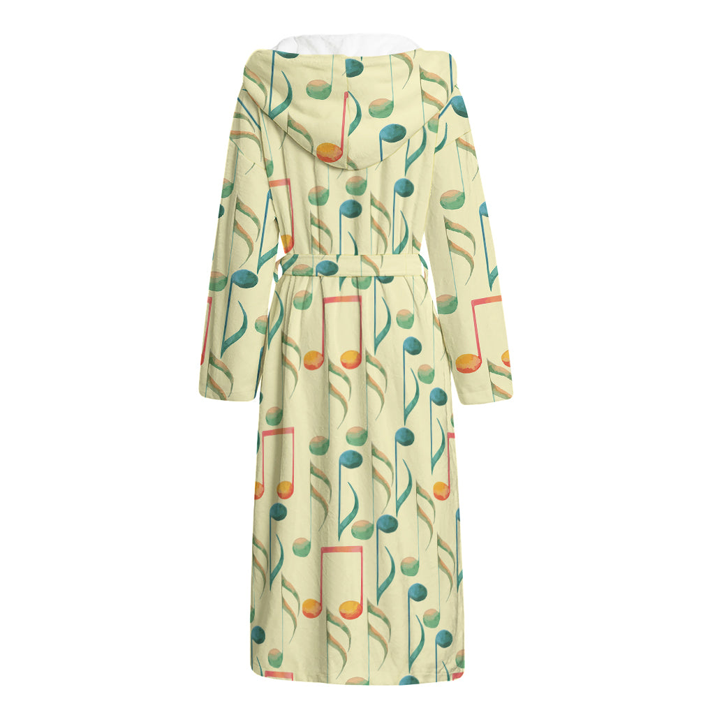 Watercolor Music Notes Pattern Print Hooded Bathrobe