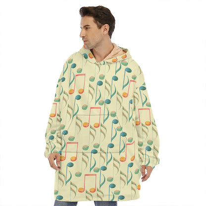 Watercolor Music Notes Pattern Print Hoodie Blanket