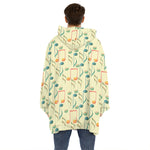 Watercolor Music Notes Pattern Print Hoodie Blanket