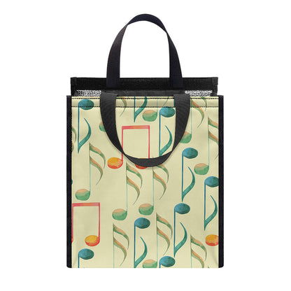 Watercolor Music Notes Pattern Print Insulated Lunch Tote