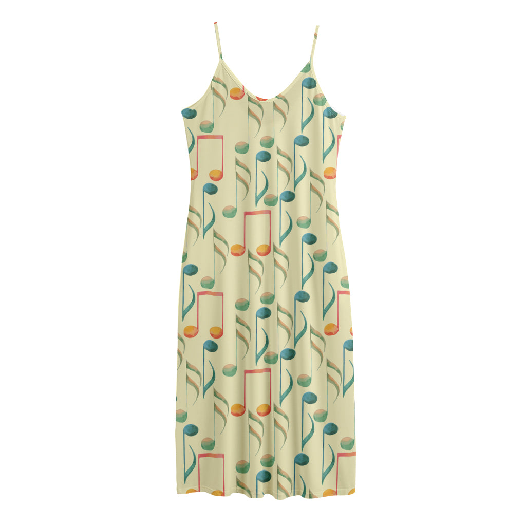 Watercolor Music Notes Pattern Print Jersey Midi Cami Dress