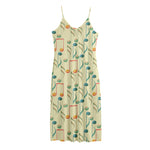Watercolor Music Notes Pattern Print Jersey Midi Cami Dress