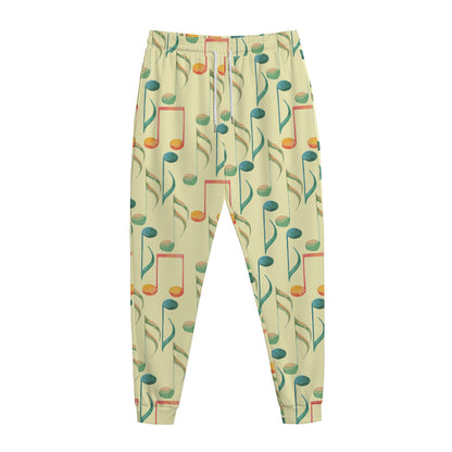 Watercolor Music Notes Pattern Print Jogger Pants