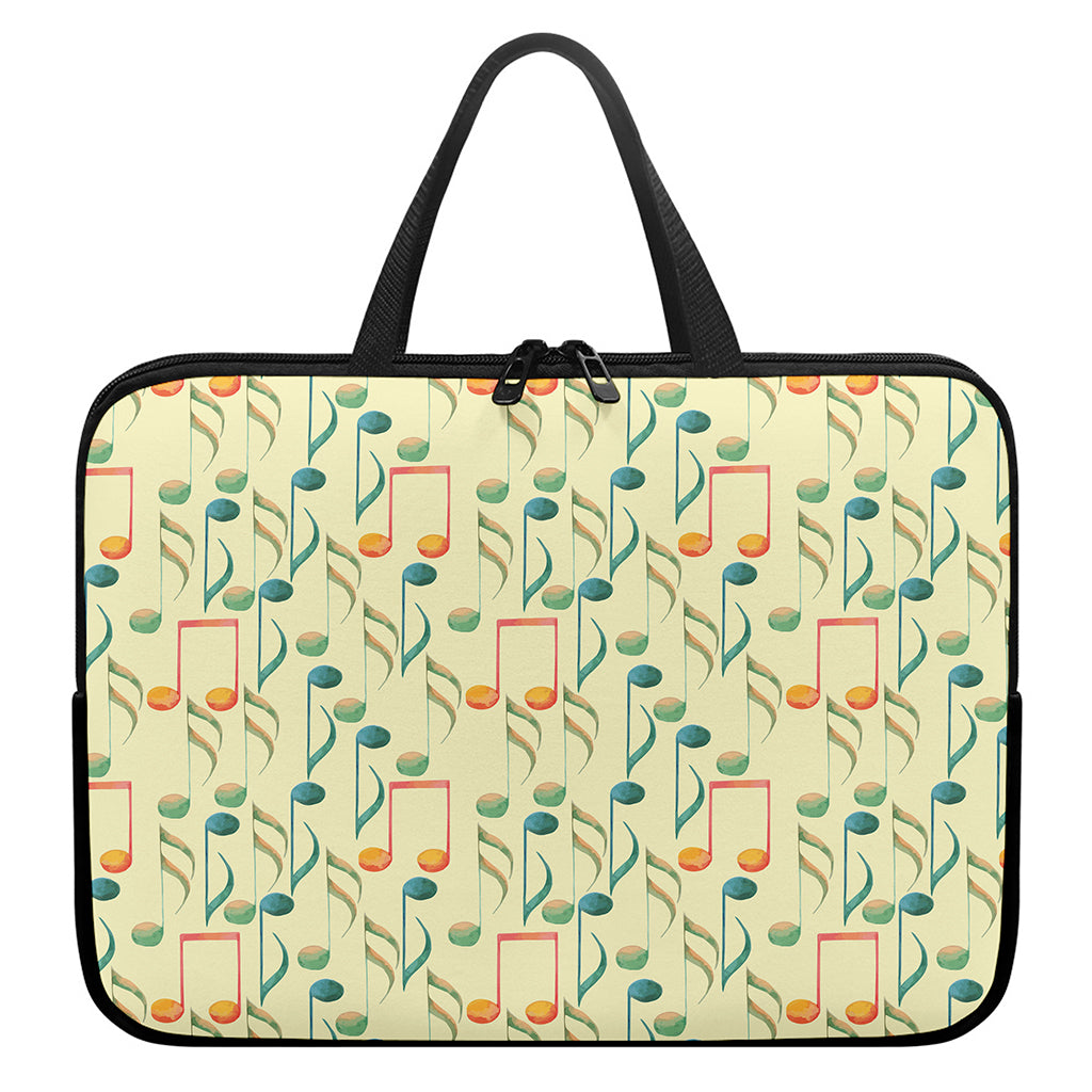 Watercolor Music Notes Pattern Print Laptop Sleeve With Handle