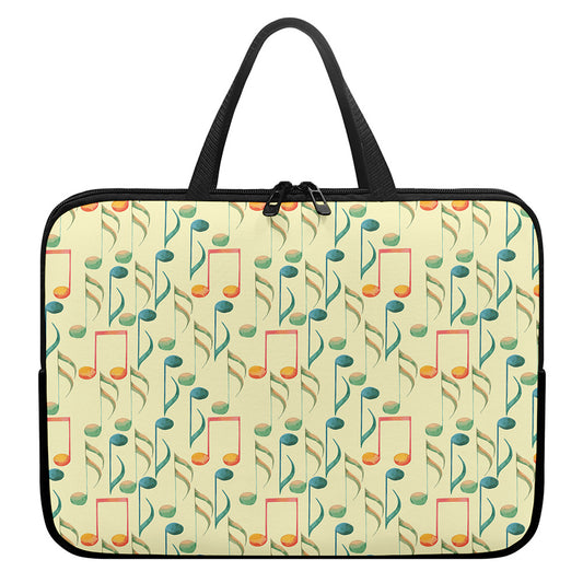 Watercolor Music Notes Pattern Print Laptop Sleeve With Handle