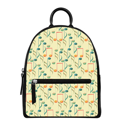 Watercolor Music Notes Pattern Print Leather Backpack