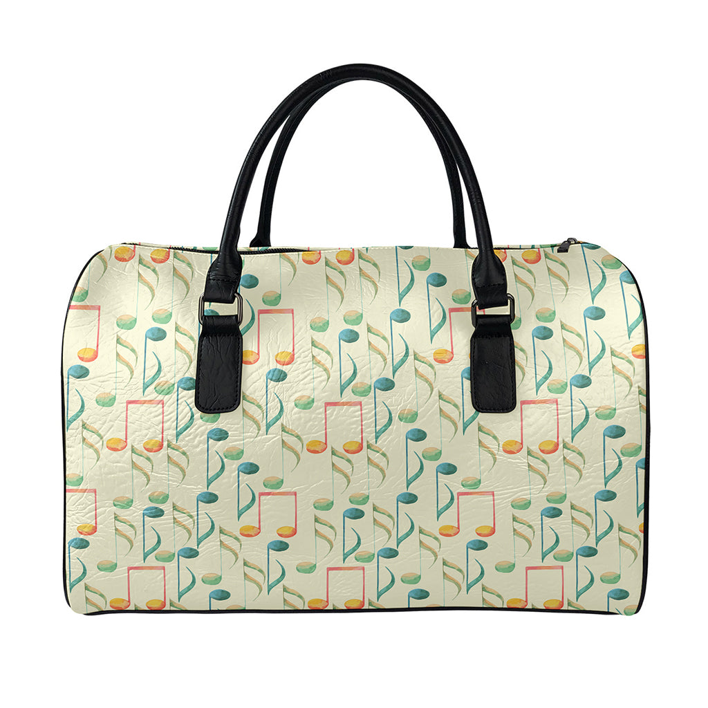 Watercolor Music Notes Pattern Print Leather Duffle Bag