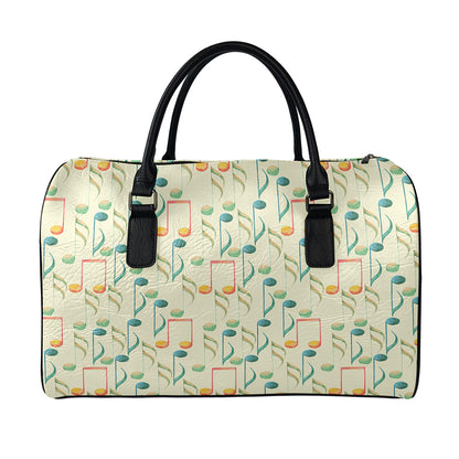 Watercolor Music Notes Pattern Print Leather Duffle Bag