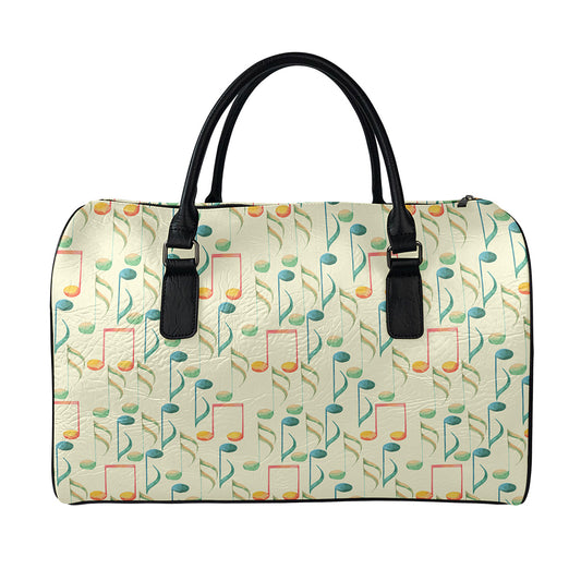 Watercolor Music Notes Pattern Print Leather Duffle Bag