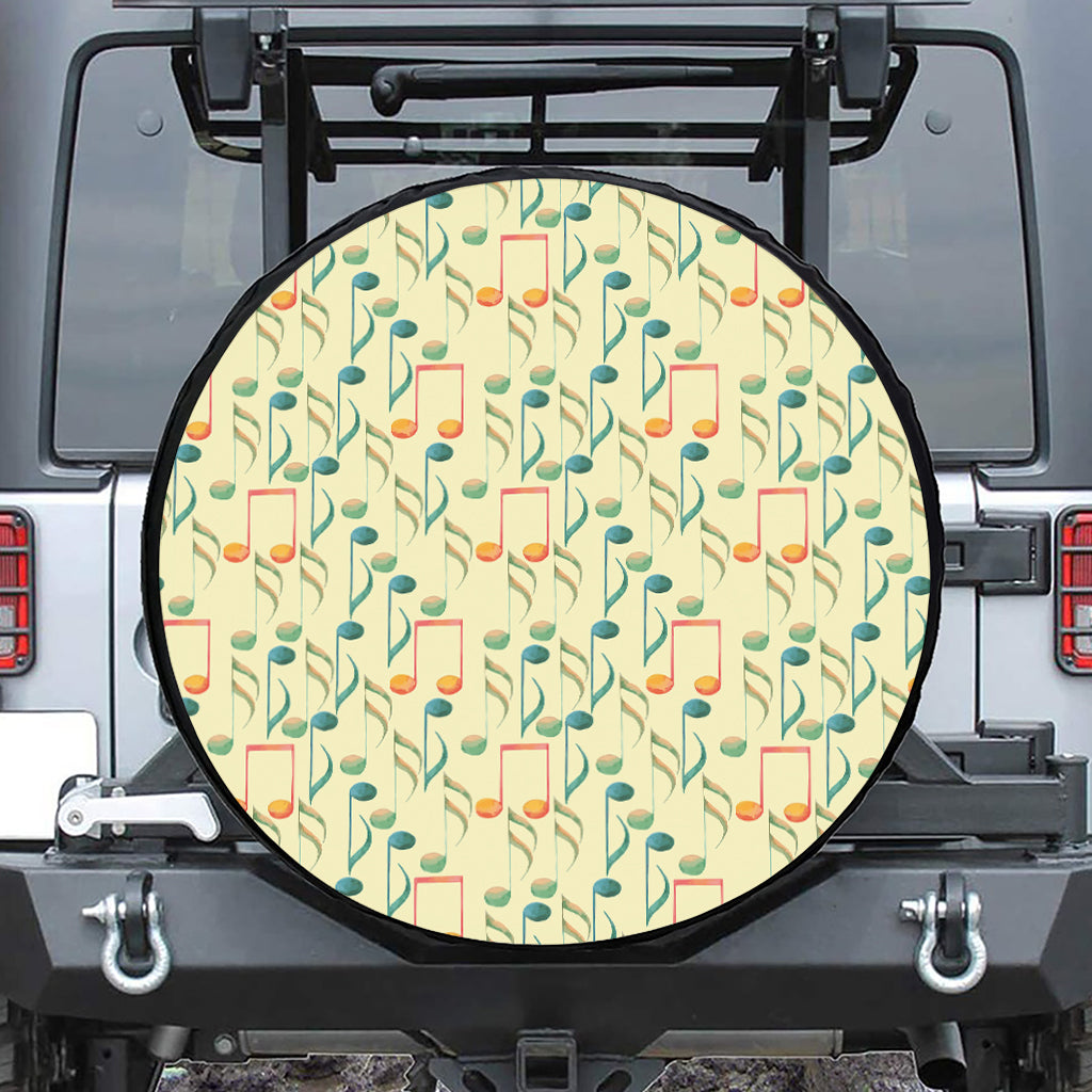 Watercolor Music Notes Pattern Print Leather Spare Tire Cover
