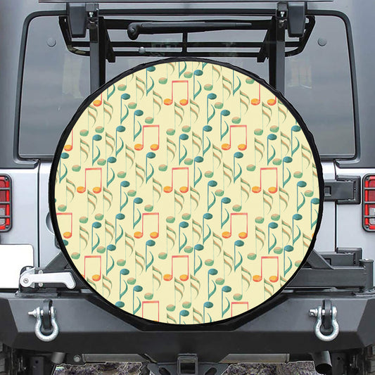 Watercolor Music Notes Pattern Print Leather Spare Tire Cover