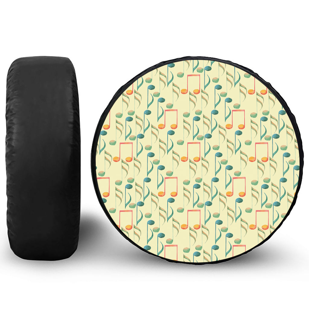 Watercolor Music Notes Pattern Print Leather Spare Tire Cover