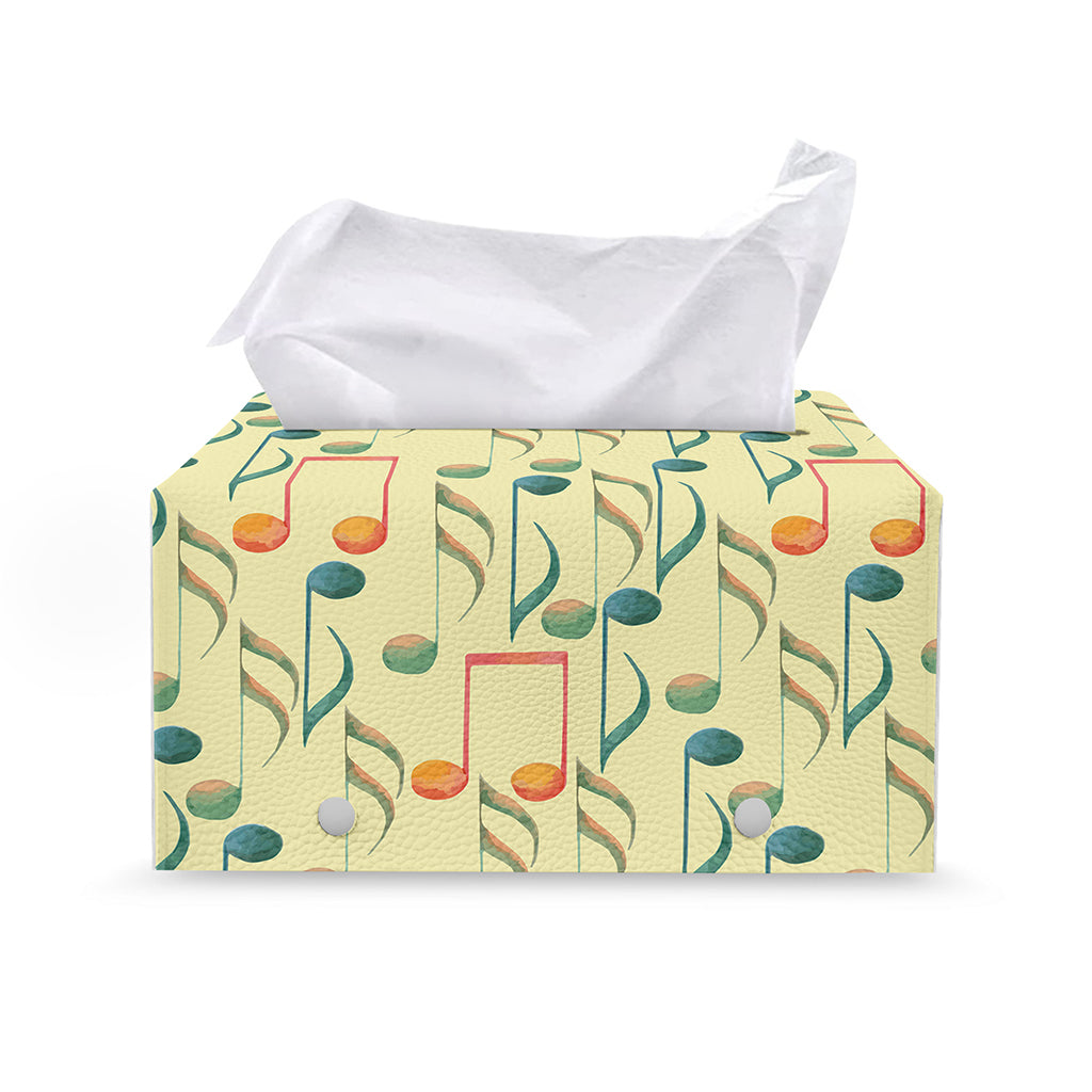 Watercolor Music Notes Pattern Print Leather Tissue Box Cover