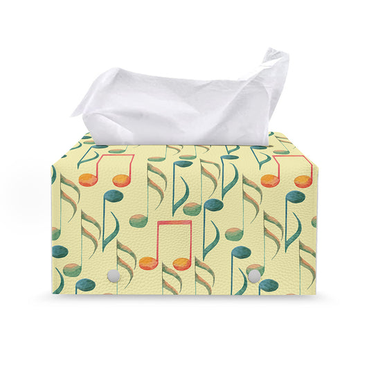 Watercolor Music Notes Pattern Print Leather Tissue Box Cover
