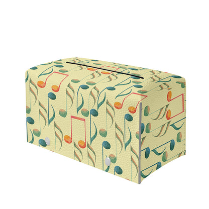 Watercolor Music Notes Pattern Print Leather Tissue Box Cover