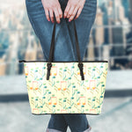 Watercolor Music Notes Pattern Print Leather Tote Bag