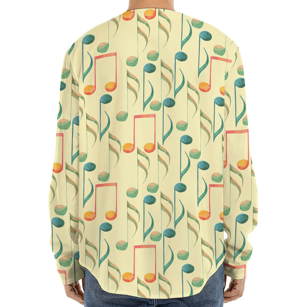 Watercolor Music Notes Pattern Print Long Sleeve Baseball Jersey