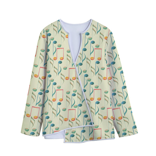 Watercolor Music Notes Pattern Print Long Sleeve Short Coat
