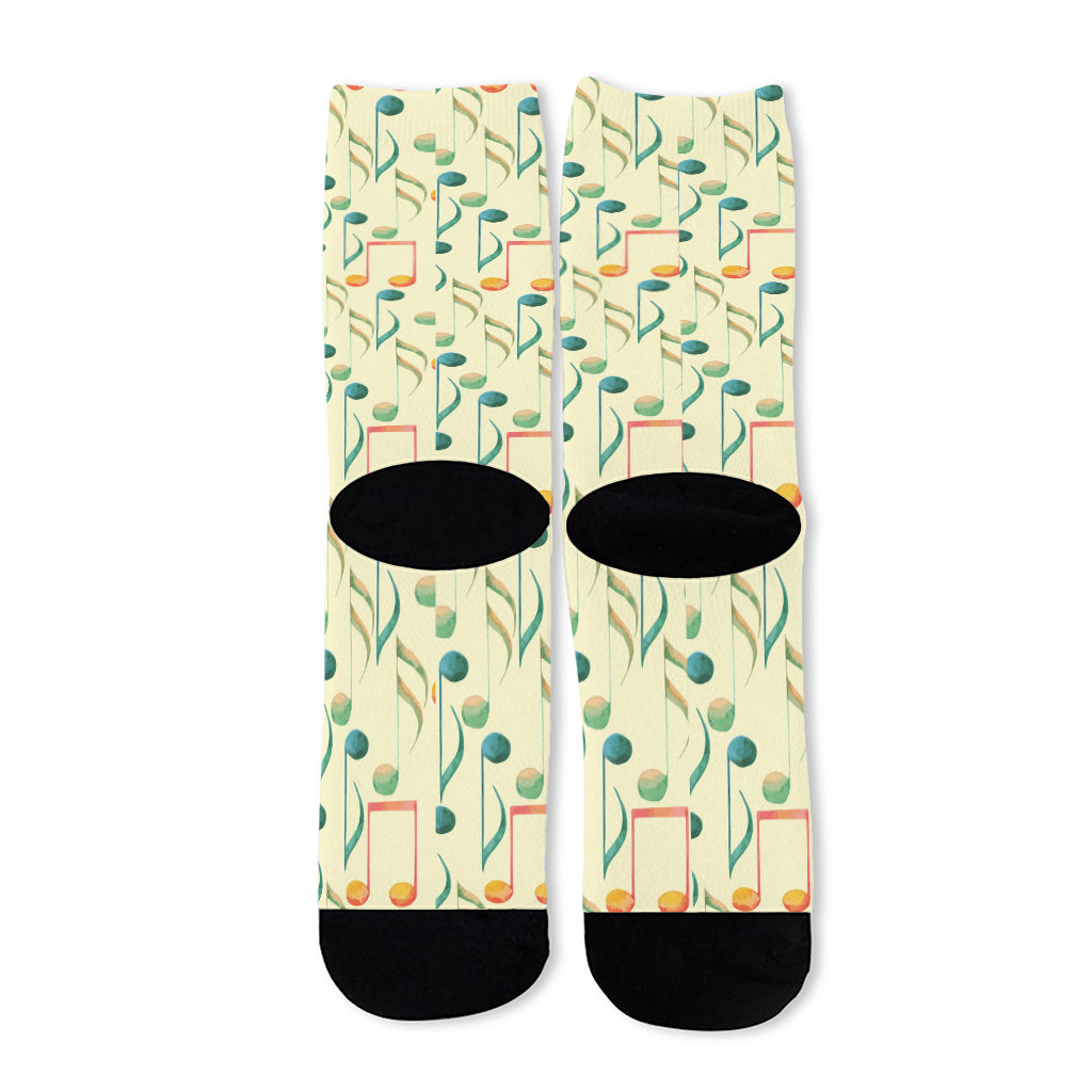 Watercolor Music Notes Pattern Print Long Socks