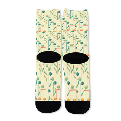 Watercolor Music Notes Pattern Print Long Socks
