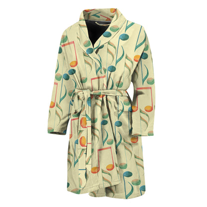 Watercolor Music Notes Pattern Print Men's Bathrobe