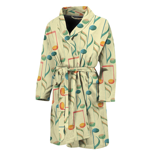Watercolor Music Notes Pattern Print Men's Bathrobe