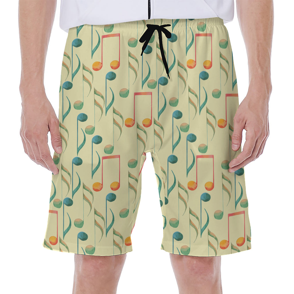 Watercolor Music Notes Pattern Print Men's Beach Shorts