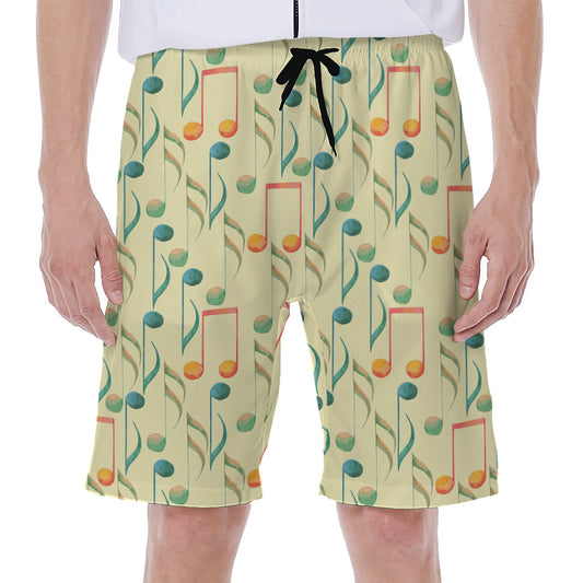 Watercolor Music Notes Pattern Print Men's Beach Shorts