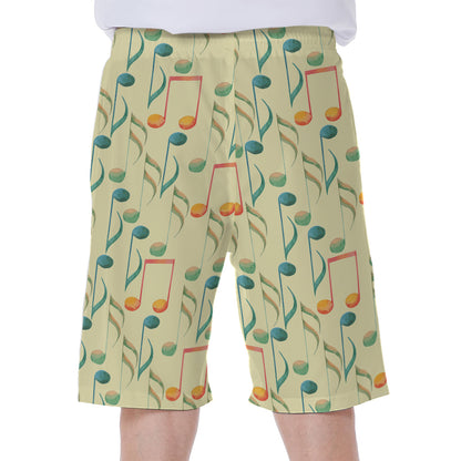 Watercolor Music Notes Pattern Print Men's Beach Shorts