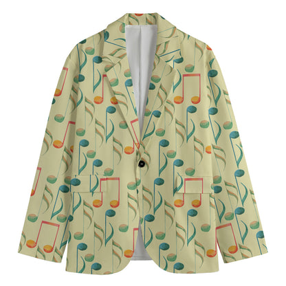 Watercolor Music Notes Pattern Print Men's Blazer