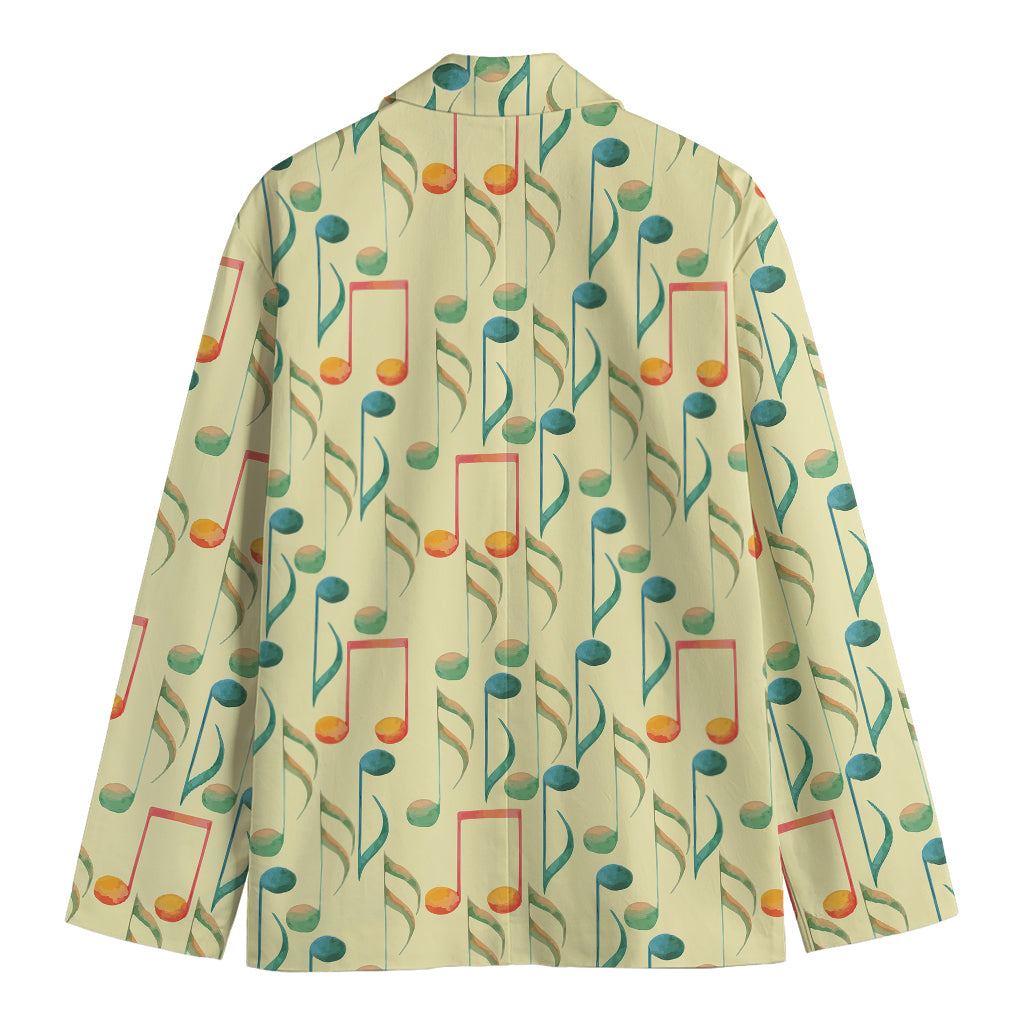 Watercolor Music Notes Pattern Print Men's Blazer