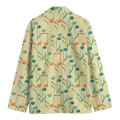 Watercolor Music Notes Pattern Print Men's Blazer
