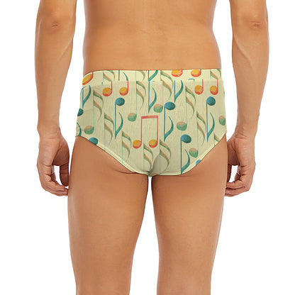 Watercolor Music Notes Pattern Print Men's Briefs