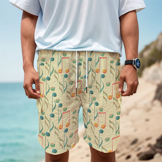 Watercolor Music Notes Pattern Print Men's Cargo Shorts