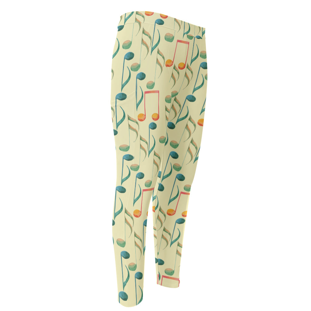Watercolor Music Notes Pattern Print Men's Compression Pants