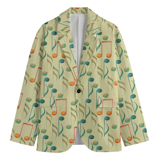 Watercolor Music Notes Pattern Print Men's Cotton Blazer