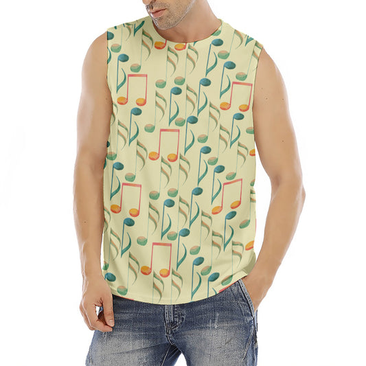 Watercolor Music Notes Pattern Print Men's Fitness Tank Top