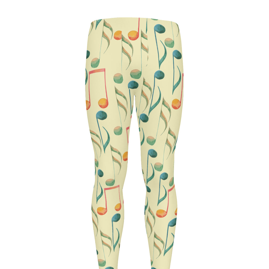 Watercolor Music Notes Pattern Print Men's leggings