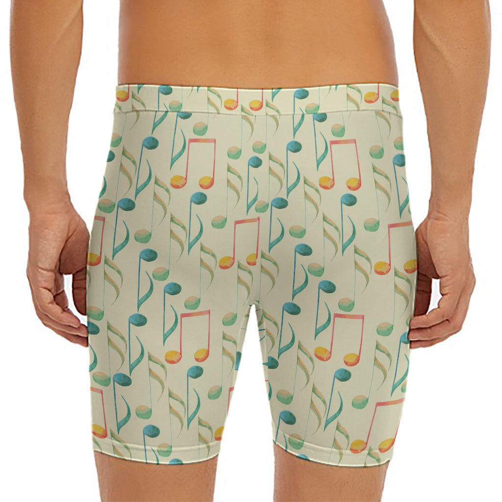 Watercolor Music Notes Pattern Print Men's Long Boxer Briefs