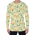 Watercolor Music Notes Pattern Print Men's Long Sleeve T-Shirt