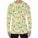 Watercolor Music Notes Pattern Print Men's Long Sleeve T-Shirt