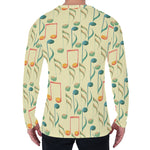 Watercolor Music Notes Pattern Print Men's Long Sleeve T-Shirt