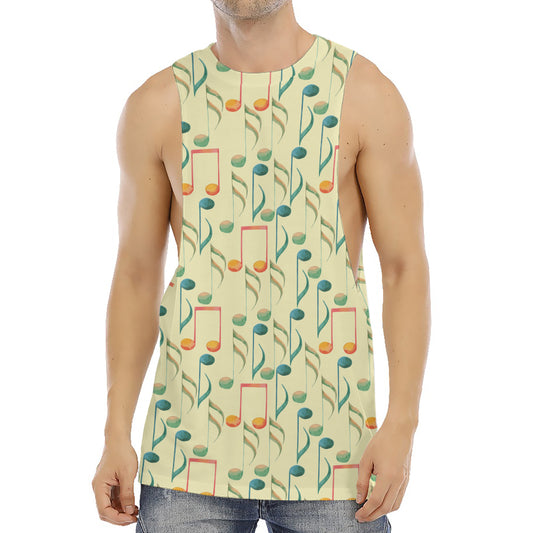 Watercolor Music Notes Pattern Print Men's Muscle Tank Top