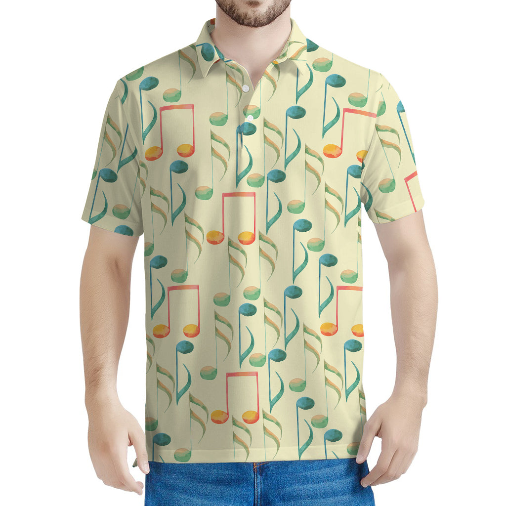 Watercolor Music Notes Pattern Print Men's Polo Shirt