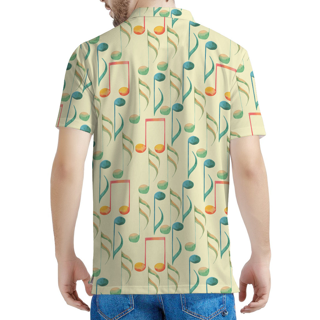 Watercolor Music Notes Pattern Print Men's Polo Shirt