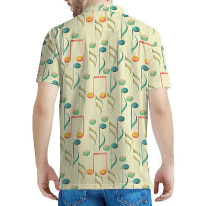 Watercolor Music Notes Pattern Print Men's Polo Shirt