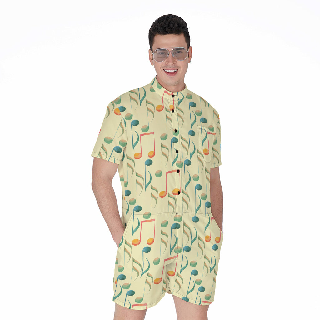Watercolor Music Notes Pattern Print Men's Rompers