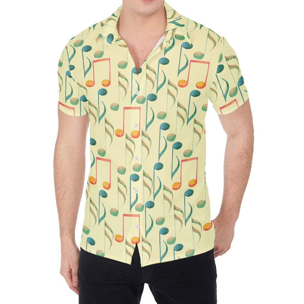 Watercolor Music Notes Pattern Print Men's Shirt