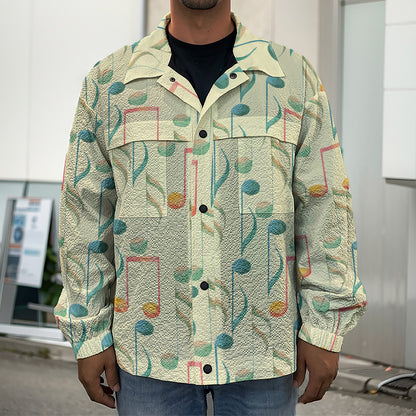 Watercolor Music Notes Pattern Print Men's Shirt Jacket