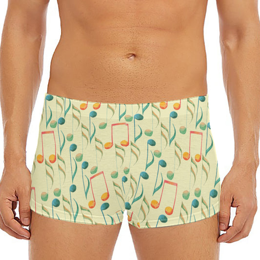 Watercolor Music Notes Pattern Print Men's Short Boxer Briefs